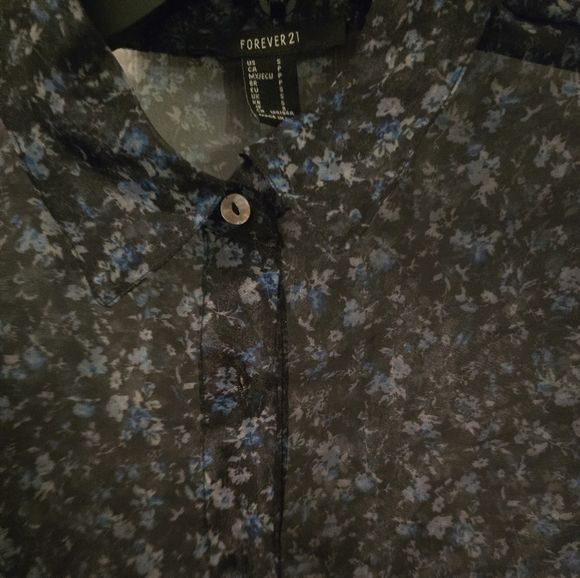 Forever 21 Black and Blue Sheer Floral Top - Picture 3 of 5